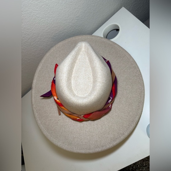 Nomad Boutique Boho Cream RANCHER HAT WITH SCARF TRIM Wool Blend - Picture 6 of 13